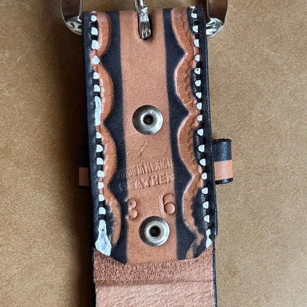 Hand Tooled Eagle Leather Belt Mens 36 Western Woven Cowboy Removable Buckle